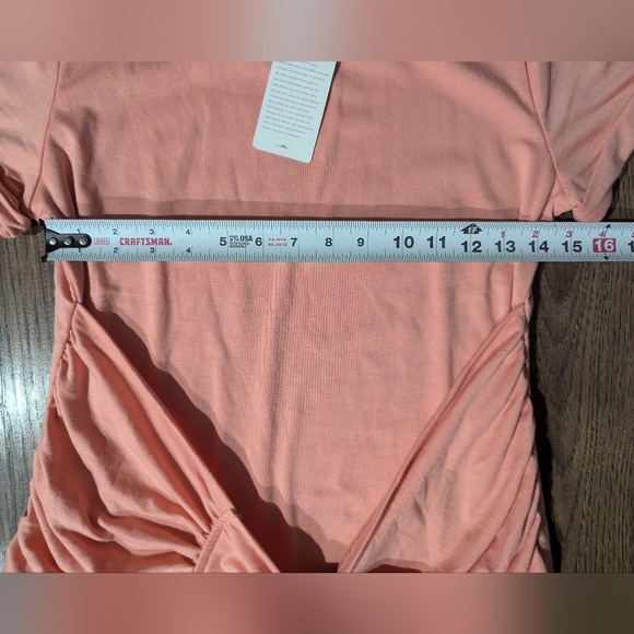 LILLUSORY Womens Front Wrap Short Sleeve Ruched T Shirt Dress Peach Coral Small - Picture 5 of 11
